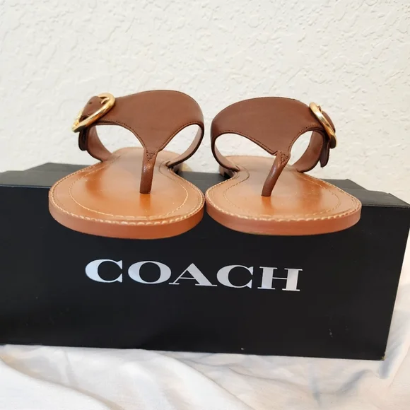 NWT Coach Lesli Leather Sandal Saddle Color - Picture 2 of 9